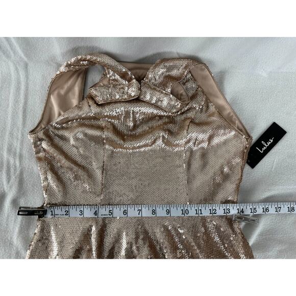 New Lulus Size S Under the Spotlight Champagne Sequin Backless Skater Dress NWT - Picture 10 of 16